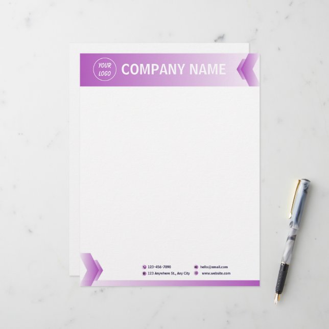 Lila-weiß-modern Beruflich Briefbogen (Vorderseite/Rückseite Beispiel)