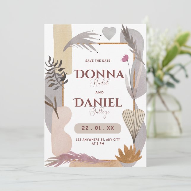 Lila Weißblütenästhetik Save the Date (Stehend Vorderseite)