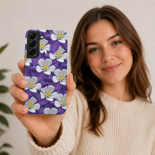 Lila-weiße Akelei-Blumenmuster Samsung Galaxy Hülle