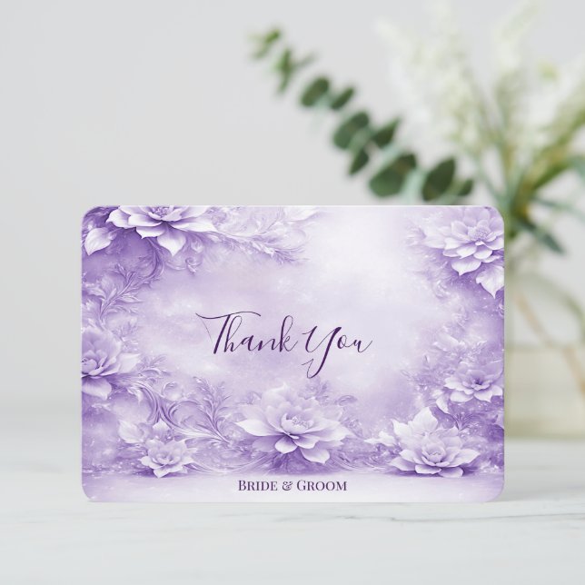 Lila weiße Blume Danke Karte (Stehend Vorderseite)