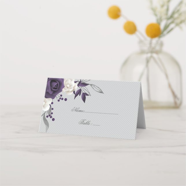 lila-weiße Blume grau Platzkarte (Vorderseite)