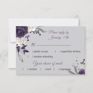 Lila weiße Blume grau RSVP Karte