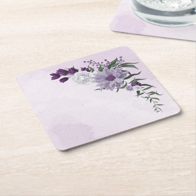 lila weiße Blume, grünes Vierkantpapier Untersetze Rechteckiger Pappuntersetzer (angewinkelt)