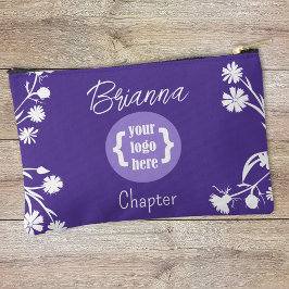 Lila, weiße Blume, Logo-Makeup Zubehörtasche