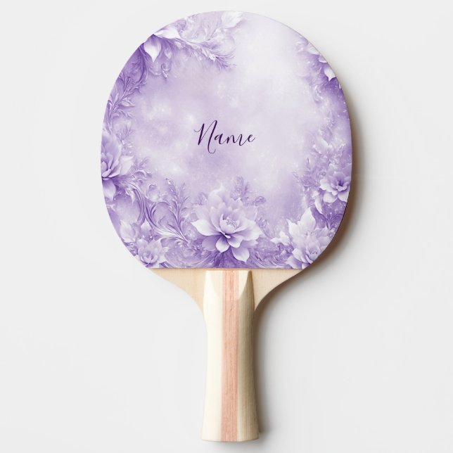 Lila weiße Blume Ping Pong Paddle Tischtennis Schläger (Vorderseite)