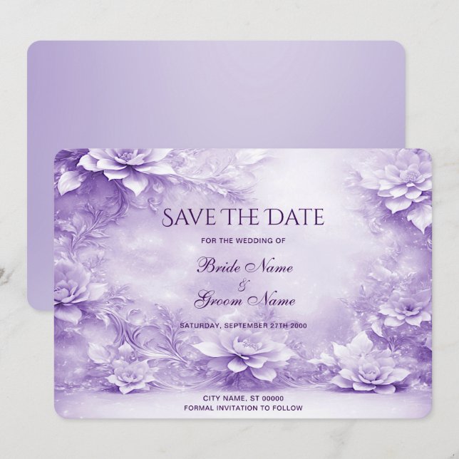 Lila weiße Blume Save the Date (Vorne/Hinten)