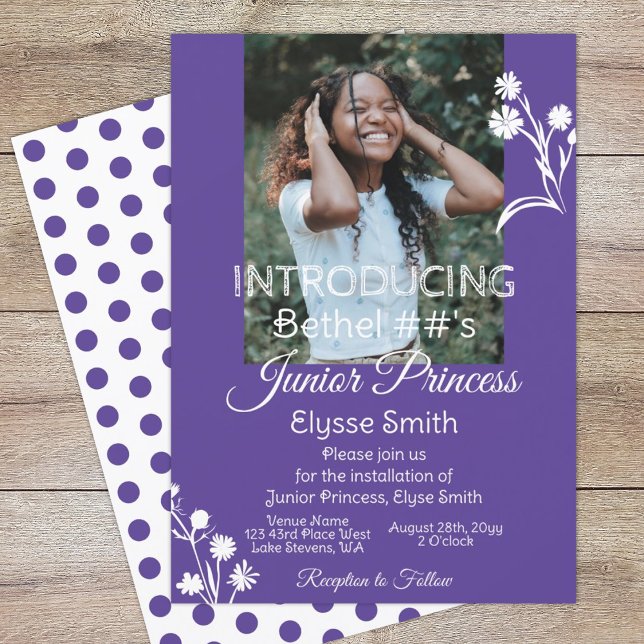 Lila, weiße Blume und Polka Dots Princess Party Einladung (purple floral installation invitation card, girl's youth organization job's daughter's international)