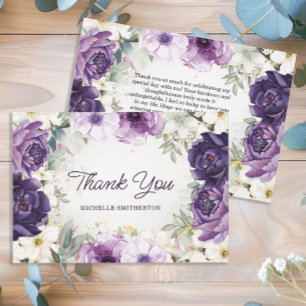 Lila weiße Blumen Glitter Geburtstags Dankeschön Dankeskarte