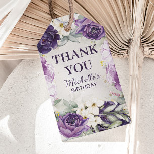 Lila weiße Blumen Glitter Geburtstags Dankeschön Geschenkanhänger