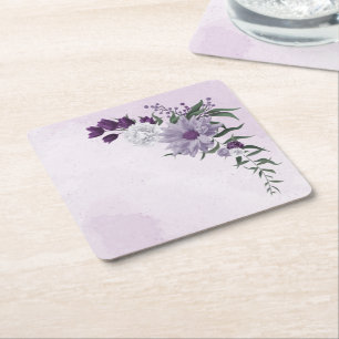 lila weiße Blumen Grün quadratischer Papierunterse Rechteckiger Pappuntersetzer