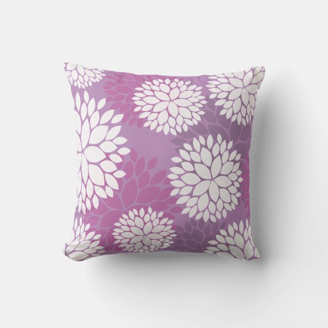 Lila weiße Blumen Kissen (Vorderseite)
