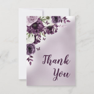 Lila weiße Blumen Schmetterlinge Geburtstag Dankeskarte