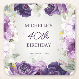 Lila Weiße Blüte 40. Geburtstag Rechteckiger Pappuntersetzer
