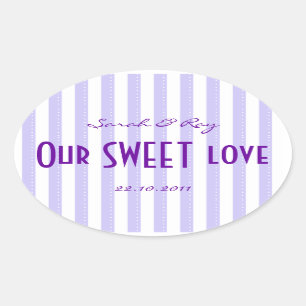 Lila-weiße Candy-Streifen-Liebessticker Ovaler Aufkleber