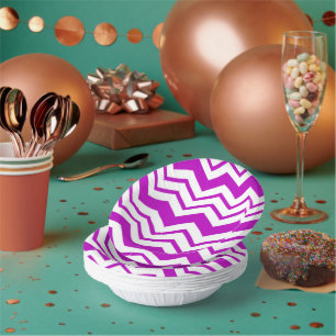 Lila-weiße Chevron-Zickzack-Musterdesign Pappteller