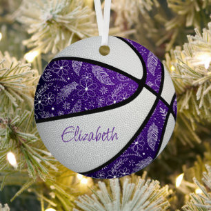 lila weiße Doodle-Blume federn Basketball Ornament Aus Metall
