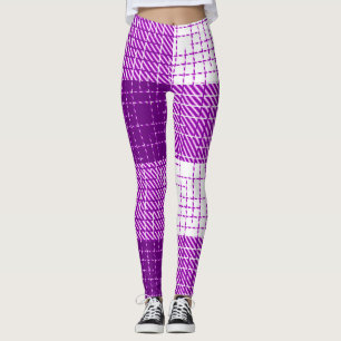 Lila-weiße, fett karierte Karo-Design Leggings