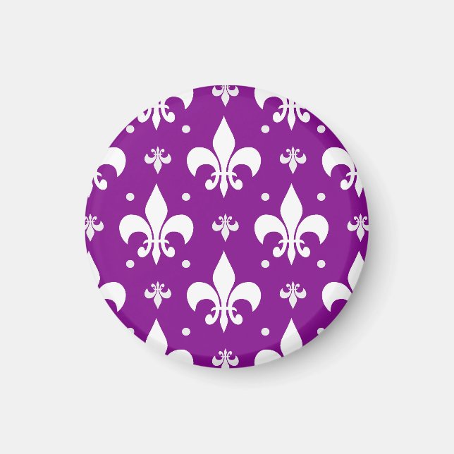 Lila-weiße Fleur-de-lis-Gestaltung Magnet (Vorne)