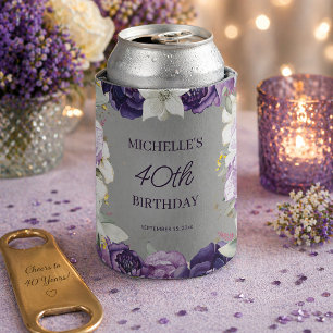 Lila Weiße Florale 40. Geburtstagsfeier Dosenkühler