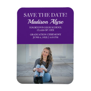 Lila-weiße Foto-Abschluss-Save-the-Date-Magnet Magnet