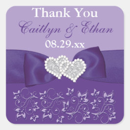 Lila, weiße Gastgeschenk Hochzeit Quadratischer Aufkleber