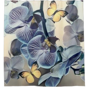 Lila weiße gelbe Orchideen-Blumen-Schmetterling  Duschvorhang