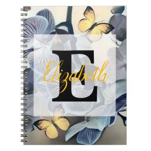 Lila weiße gelbe Orchideen-Blumen-Schmetterling Notizblock
