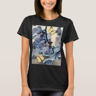 Lila weiße gelbe Orchideen-Blumen-Schmetterling  T-Shirt