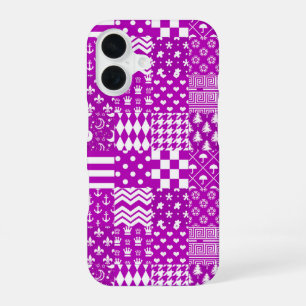 Lila Weiße Gemischte Muster Patchwork-Design iPhone 16 Hülle