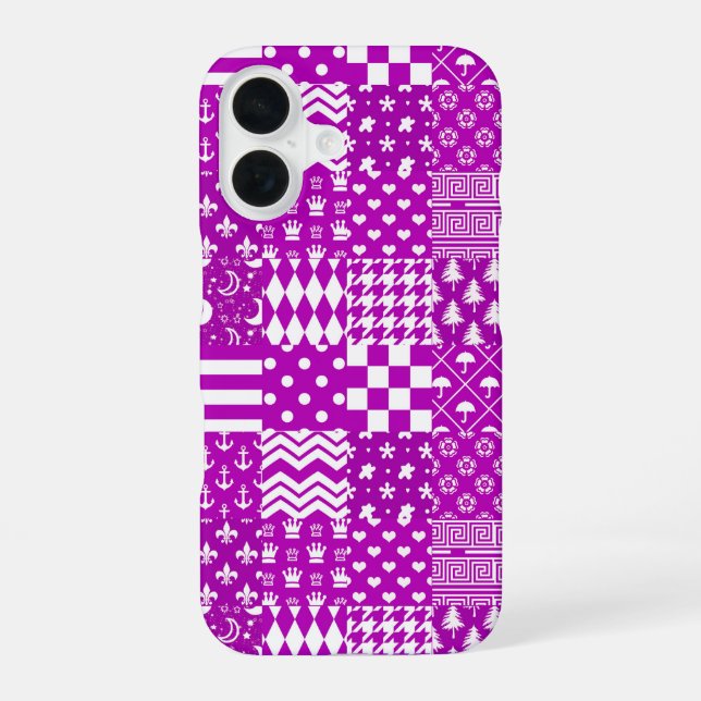 Lila Weiße Gemischte Muster Patchwork-Design  iPhone 16 Hülle (Rückseite)