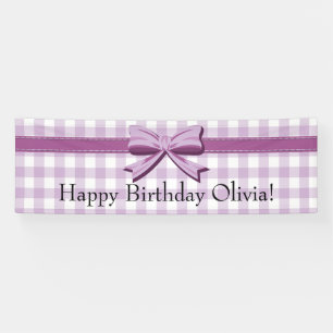 Lila-weiße Gingham-Geburtstagsbanner mit Schleife Banner