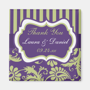 Lila, Weiße, Grüne Damast-Hochzeitsgunst-Magnet Magnet