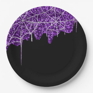 Lila-weiße Halloween-Spinnennetz Pappteller