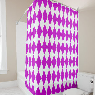 Lila Weiße Harlekin Diamanten Schachbrett Design Duschvorhang