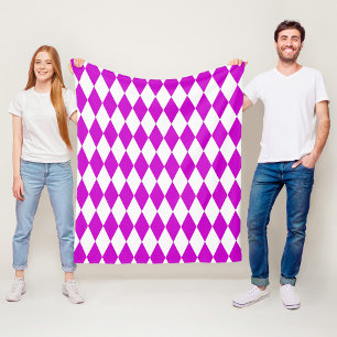Lila Weiße Harlekin Diamanten Schachbrett Design Fleecedecke