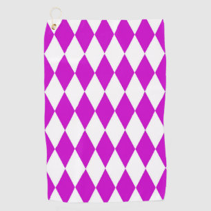 Lila Weiße Harlekin-Diamanten-Schachbrett-Design Golfhandtuch