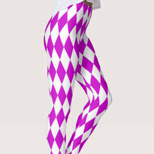 Lila Weiße Harlekin-Diamanten-Schachbrett-Design Leggings