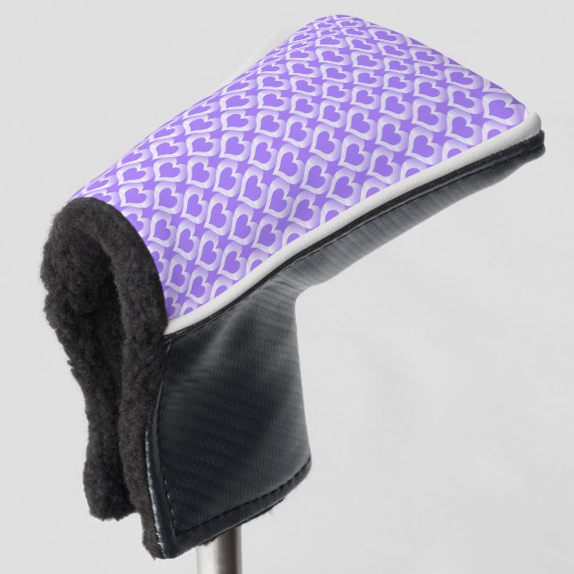 Lila Weiße Herzen Muster Golf Headcover (3/4 Vorderseite)