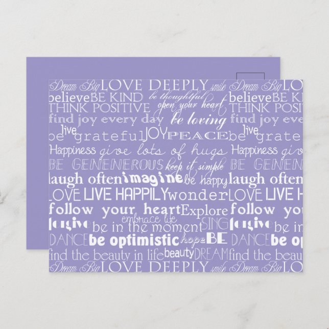 Lila weiße inspirierende Worte Weihnachten Postkarte (Vorne/Hinten)