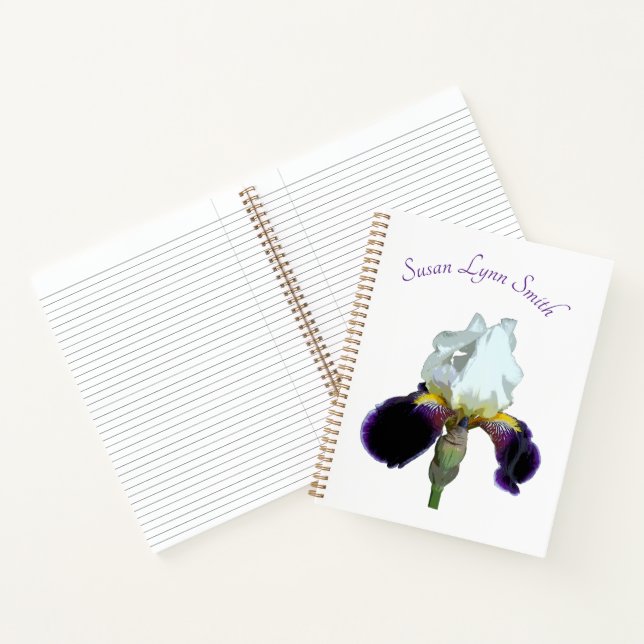 Lila-weiße Iris Spiralblock Notizbuch (Innenseite)