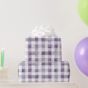 Lila Weiße Karierte Streifen Geburtstag Geschenkpapier