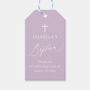 Lila Weiße Kreuz Jungen Taufe Favor Tags Geschenkanhänger