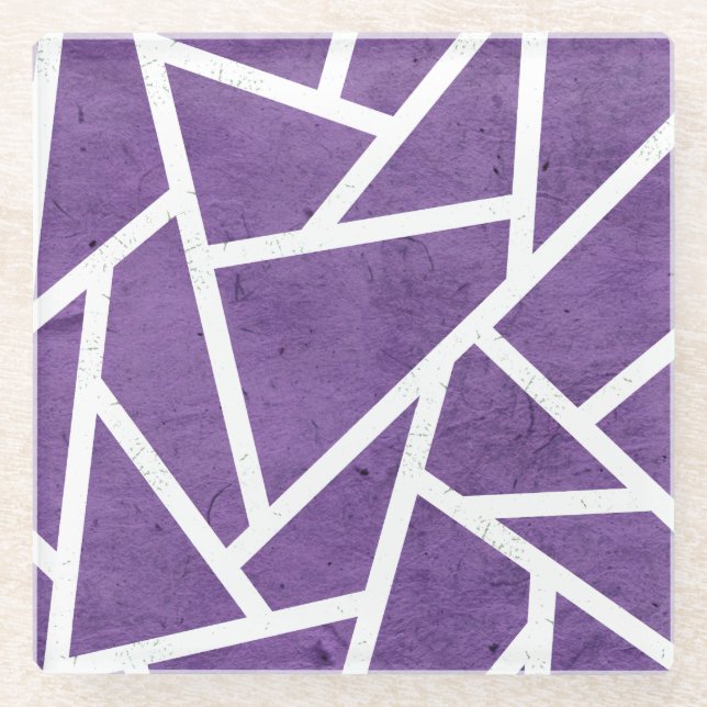 Lila-weiße Mosaikmuster Glasuntersetzer (Vorderseite)