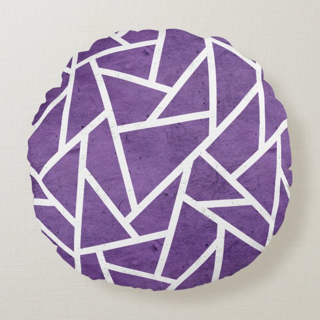 Lila-weiße Mosaikmuster Rundes Kissen (Vorderseite)