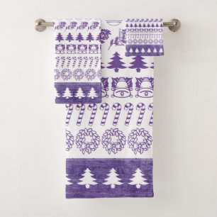 Lila/weiße Reihen Weihnachtsmuster Badhandtuch Set