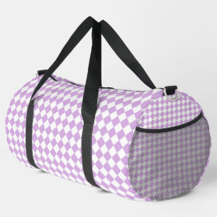 Lila Weiße Schachbrett-Diamant-Muster groß Duffle Bag
