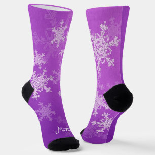 Lila weiße Schneeflocken Minimalistischer Weihnach Socken