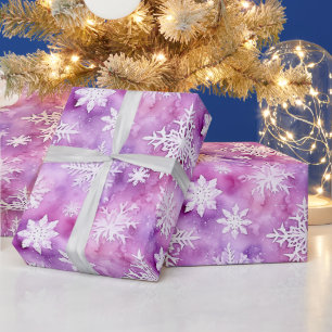 Lila Weiße Schneeflocken Weihnachten Geschenkpapier