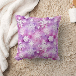 Lila Weiße Schneeflocken Weihnachten Kissen