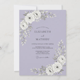 Lila Weiße Staubige Rosenhochzeit Einladung